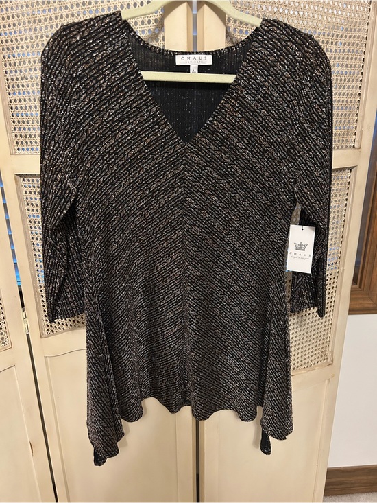 Chaus Tops - Chaus Black Metallic V-Neck Flared Tunic